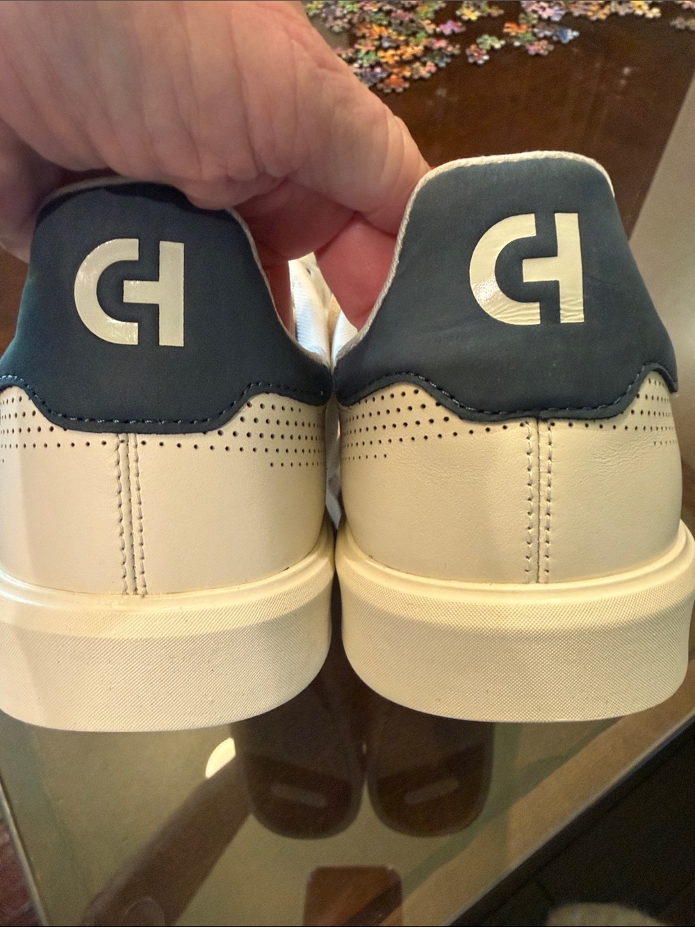 Cole Haan White Perforated Leather Men's Sneakers - Picture 2 of 4